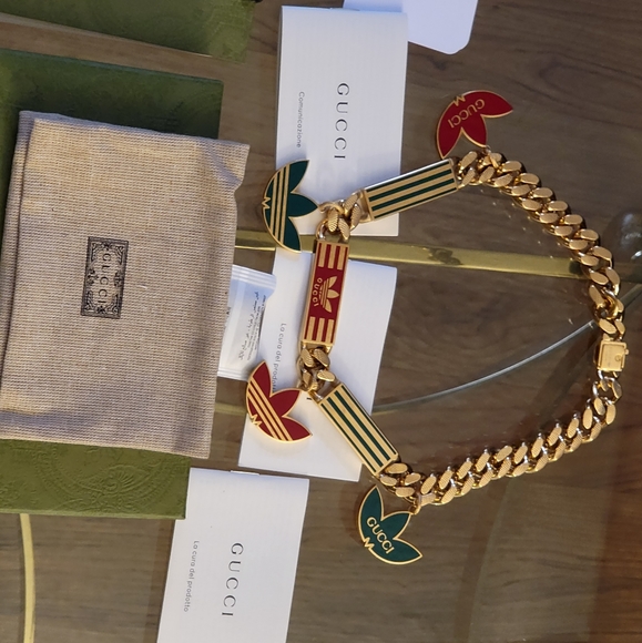 COPY - Authentic Addidas x Gucci Gourmette Necklace with Gucci Trefoil Enamel - Picture 7 of 9